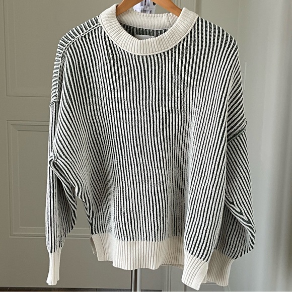 aerie Sweaters - Aerie Green Cream Ribbed Knit Oversized Sweater Drop Shoulder